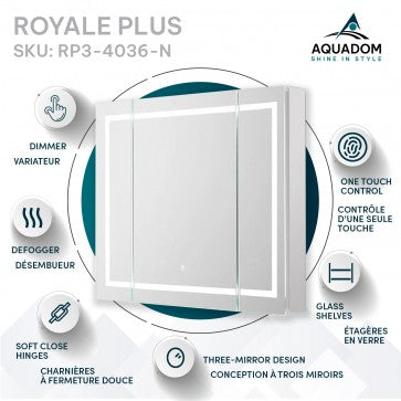 Aquadom RP3-4036N Royale Plus 40W x 36H x 5D LED Lighted Triple Door Medicine Cabinet