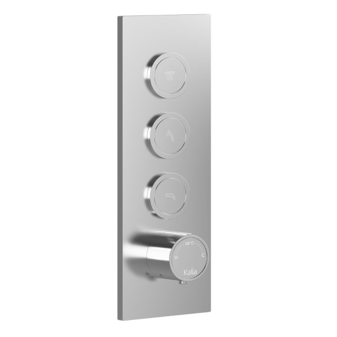3-Way Thermostatic 1/2'' Valve with Diverter and Push Buttons Square Decorative Trim