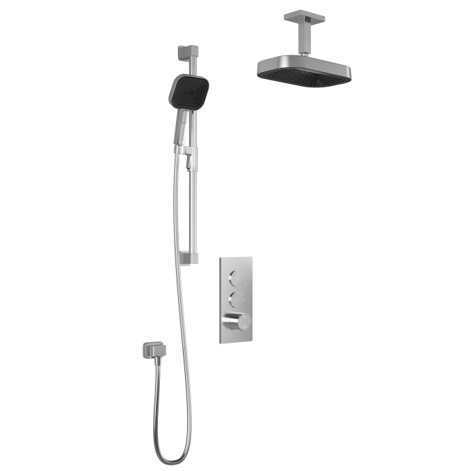 Premia - SquareOne TB2 Shower system with push-buttons valve - Vertical arm