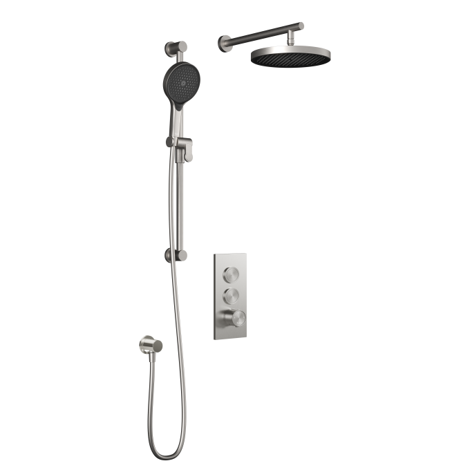 Plus - RoundOne TB2 Shower system with push-buttons (without valve) - Wall arm - Pure nickel PVD
