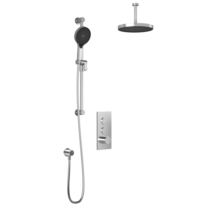 Plus - RoundOne TB2 Shower system with push-buttons (without valve) - Vertical arm - Pure nickel PVD