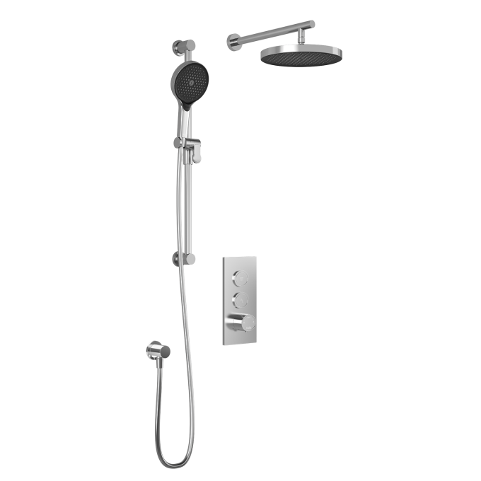 Plus - RoundOne TB2 Shower system with push-buttons valve - Wall arm - Pure nickel PVD