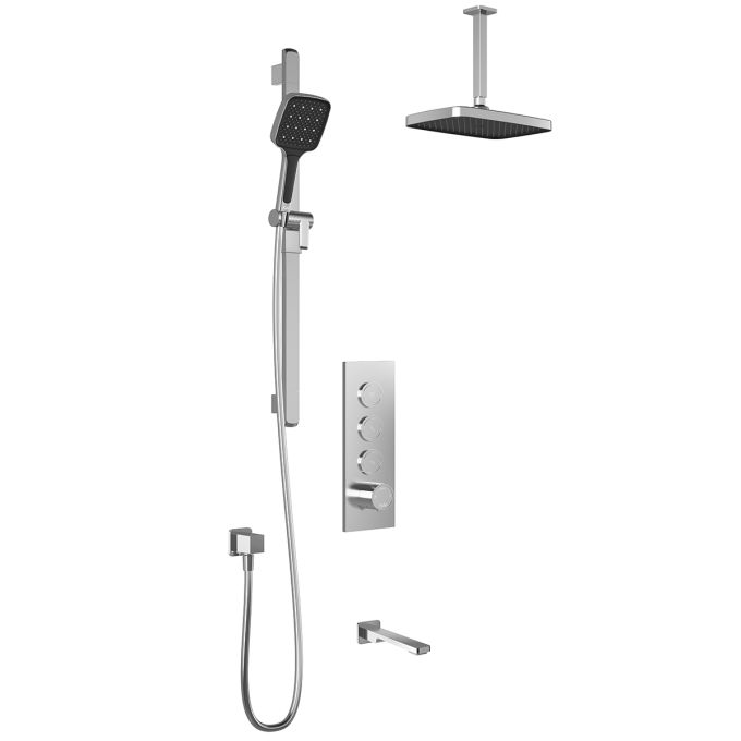PLUS - KAREO TB3 SHOWER SYSTEM WITH PUSH-BUTTONS VALVE - VERTICAL ARM - PURE NICKEL