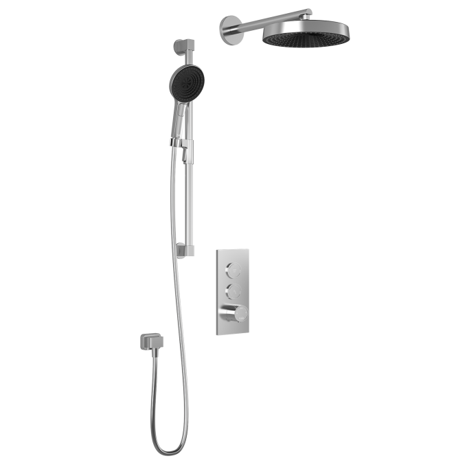 Premia - RoundOne TB2 Shower system with push-buttons (without valve) - Wall arm - Matte black
