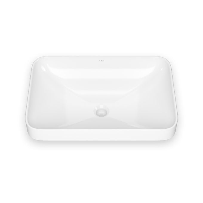 Kosla - Rectangular washbasin with curved bowl design - White gloss vitreous porcelain