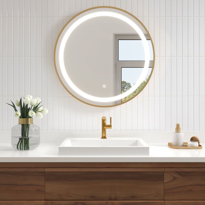 EFFECT LED-illuminated bathroom mirror - 30” x 30” - Brushed gold