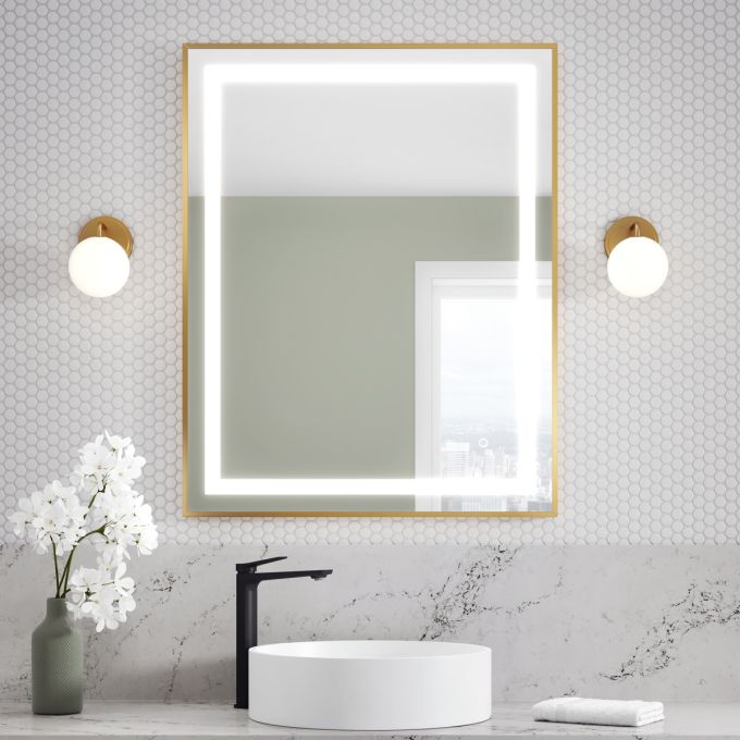 EFFECT LED-illuminated bathroom mirror - 30” x 38” - Brushed gold