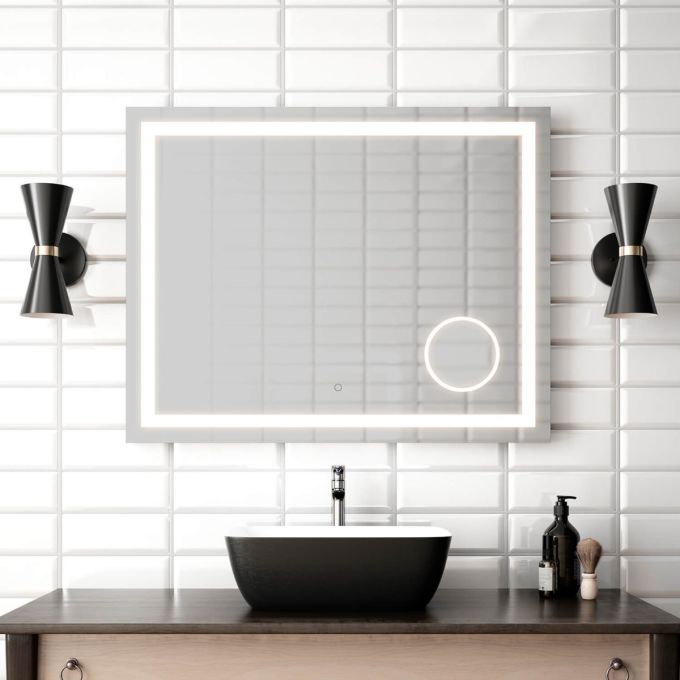 EFFECT LED-illuminated bathroom mirror with magnifying mirror - 38” x 30”